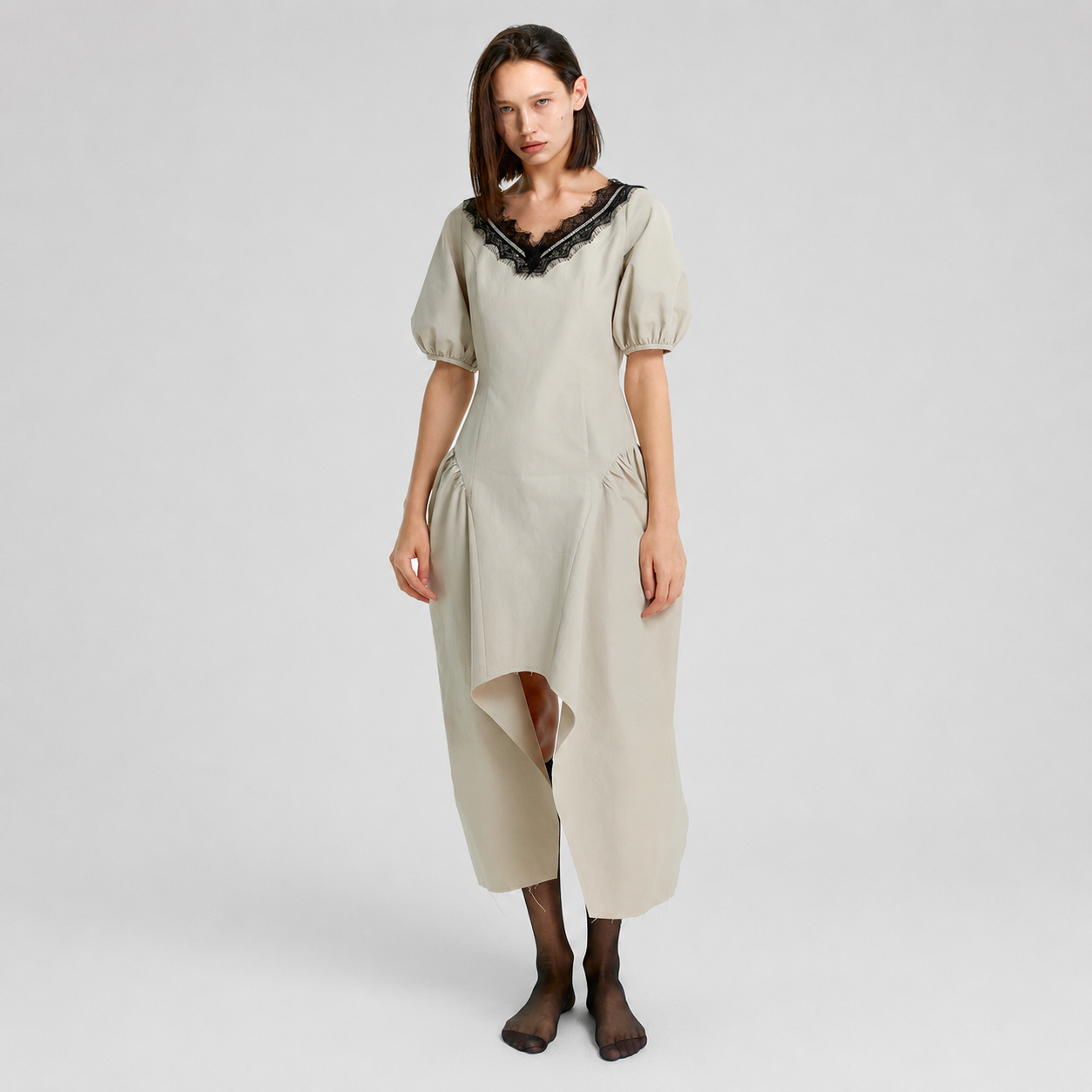 STRUCTURAL LACY DRESS-BEIGE 2