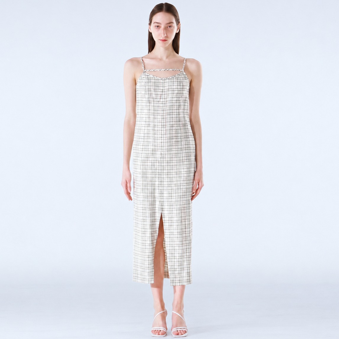 CHECK STRAP SLIP ONEPIECE-WHITE