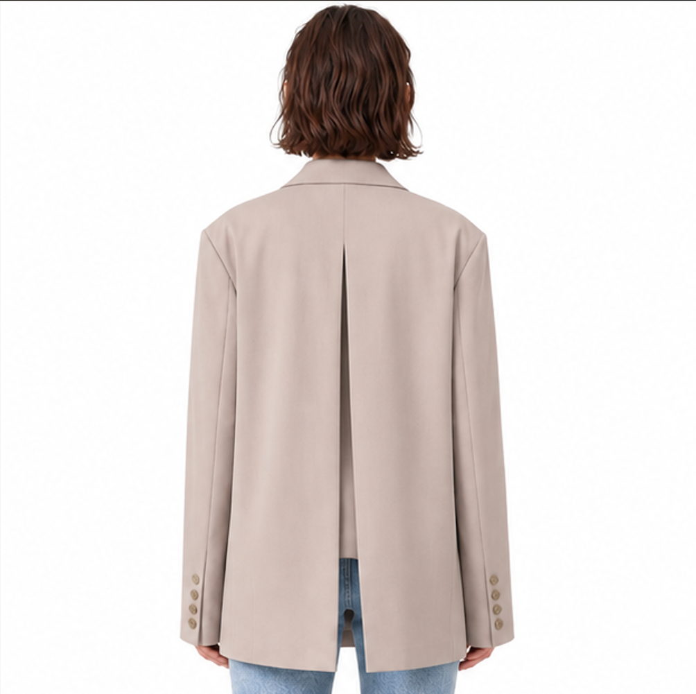 Three Button Oversized Blazer-BEIGE 3