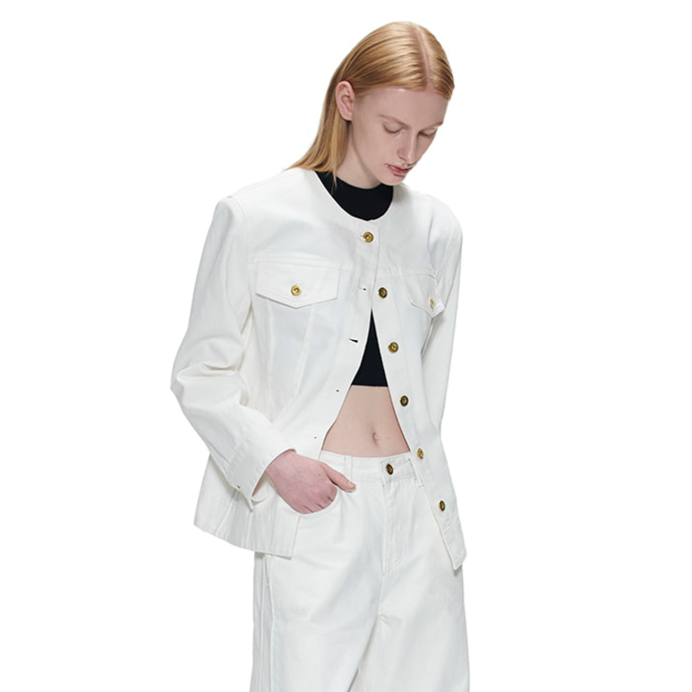 CURVED LINE DENIM JACKET-WHITE 2