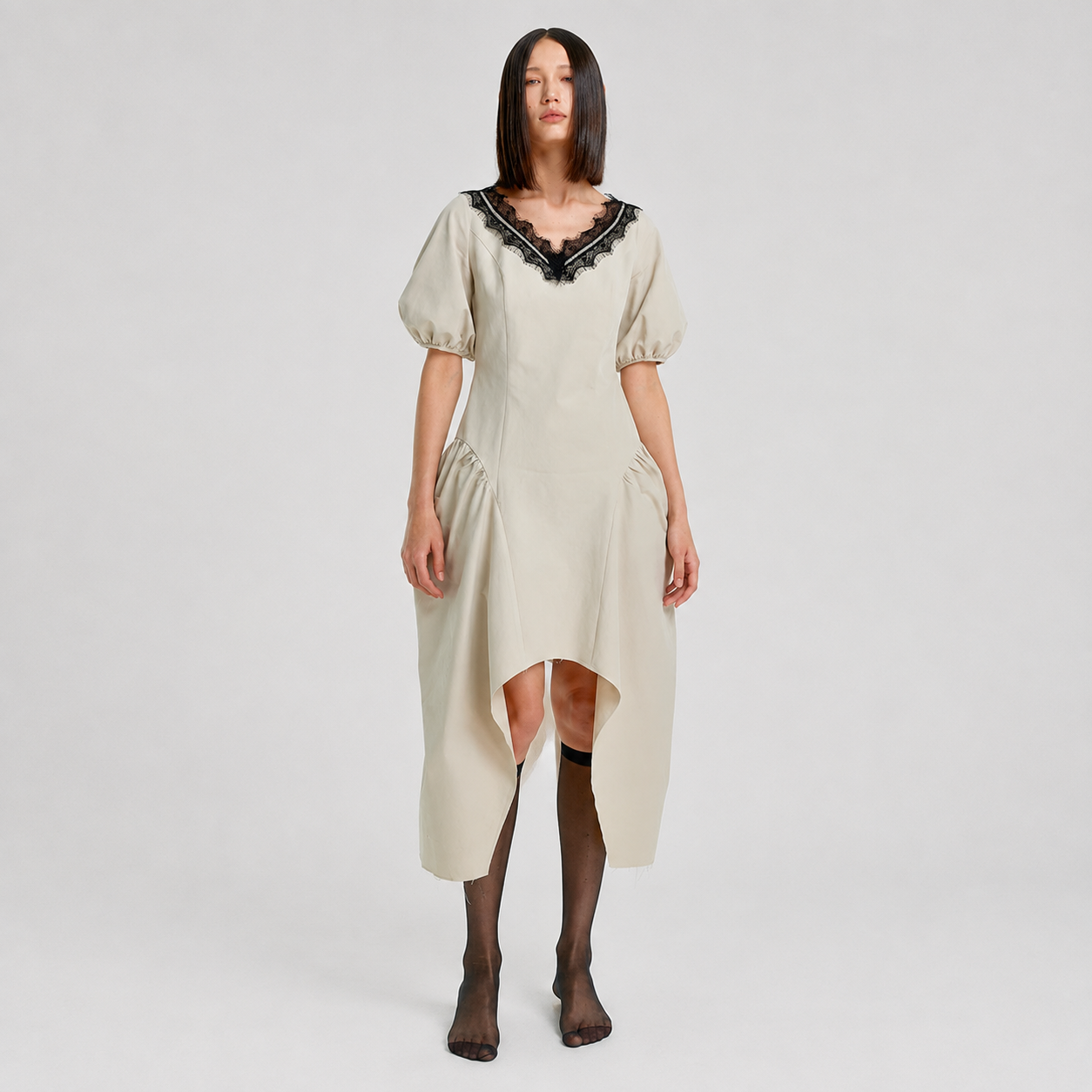 STRUCTURAL LACY DRESS-BEIGE 4