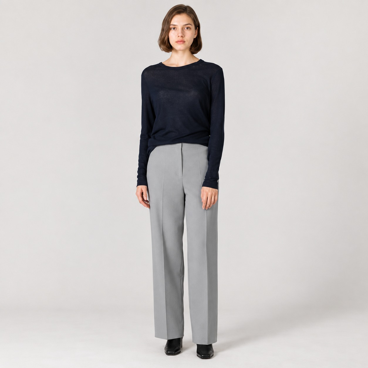 Creased Spandex Slacks-BEIGE 3