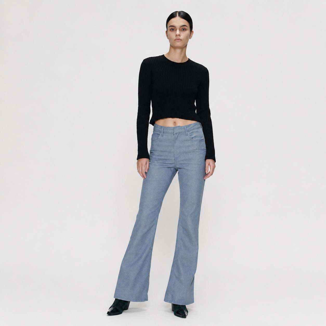 SEMI BOOTS CUT DENIM PANTS-BLUE