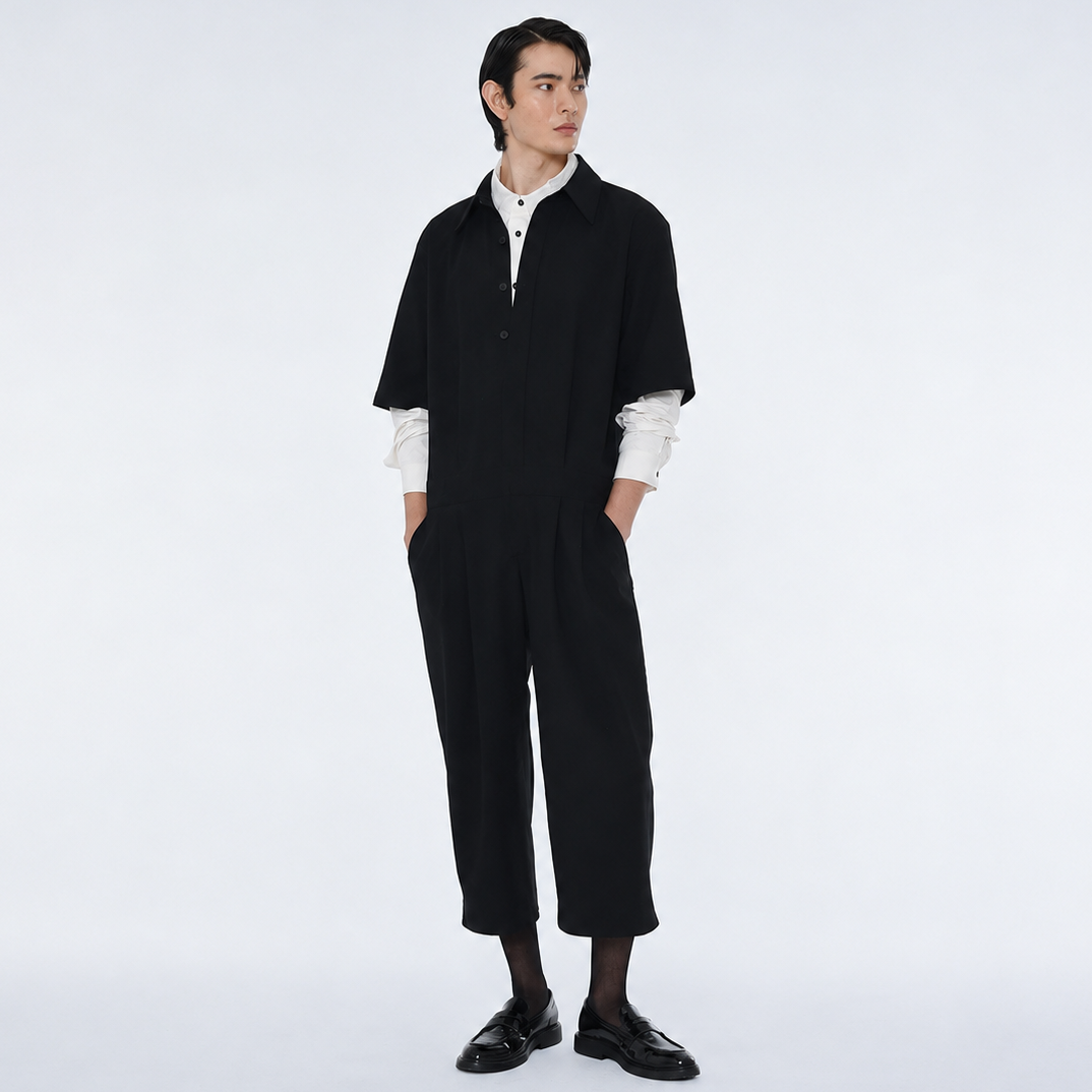 MENS TWOTUCK TAILORED COLLAR JUMPSUIT-BLACK