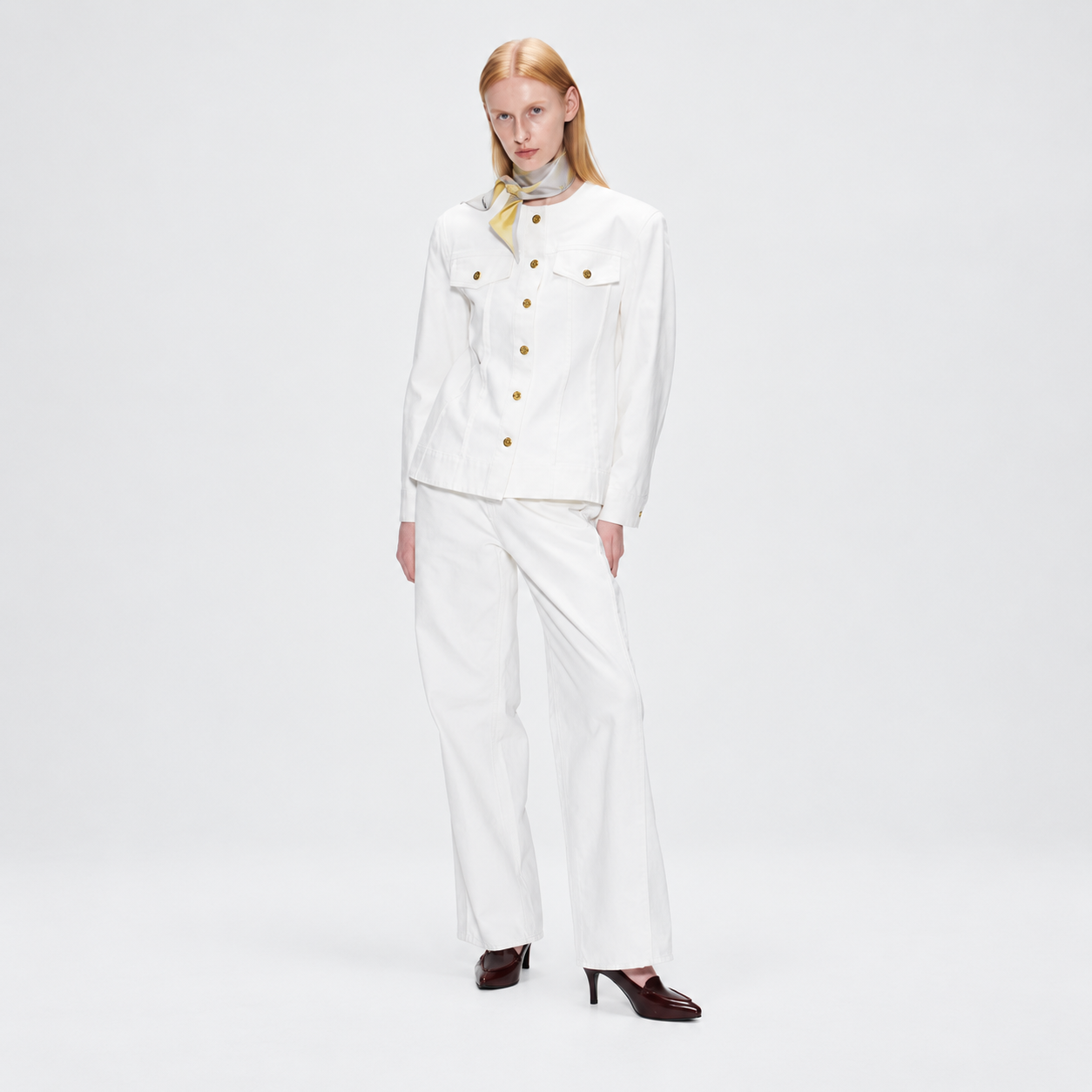 CURVED LINE DENIM JACKET-WHITE 7