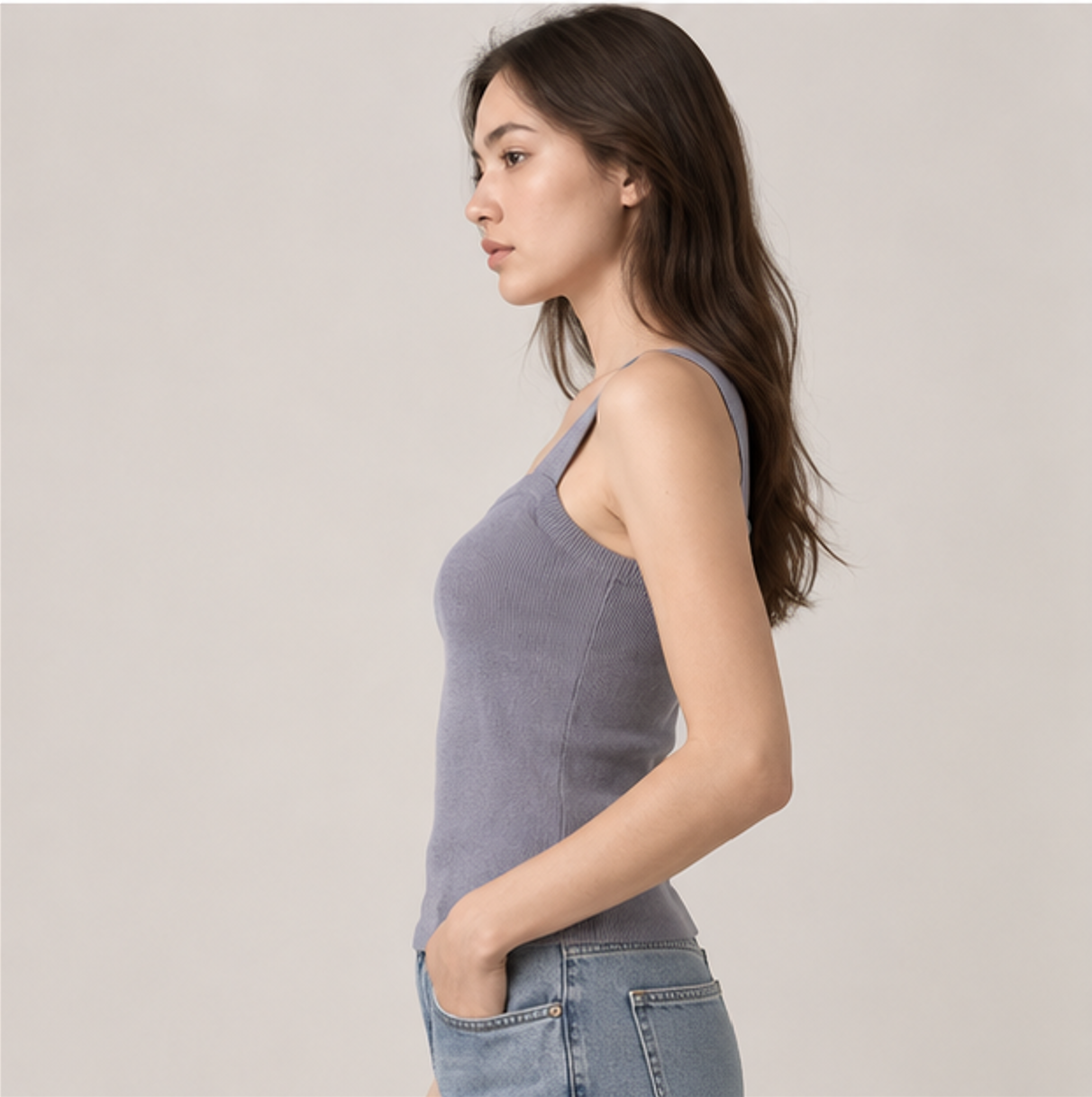 Slim Square-neck Sleeveless Top-LIGHT BLUE 2
