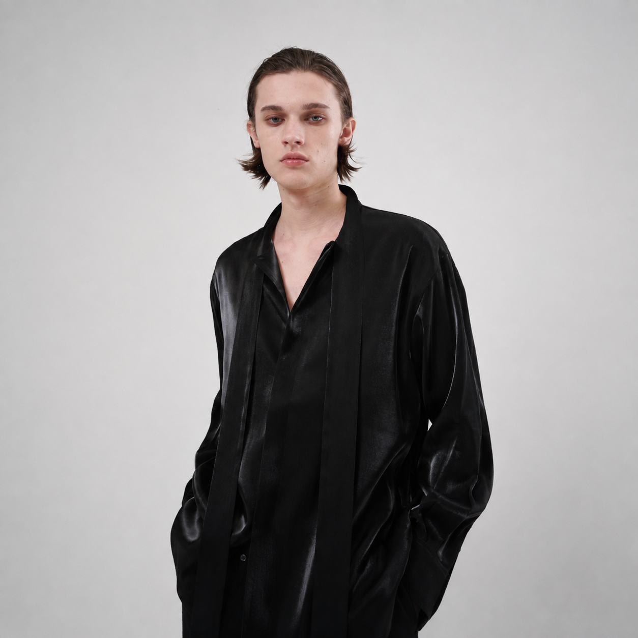 VISCOSE TIE SHIRTS-BLACK