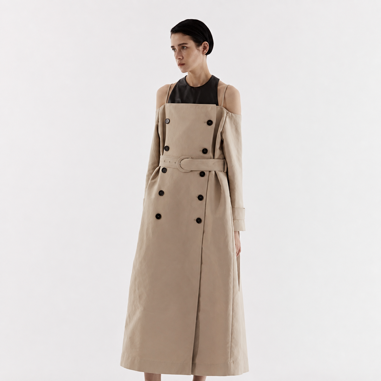 OFF-SHOULDER TRENCH COAT-BEIGE 3