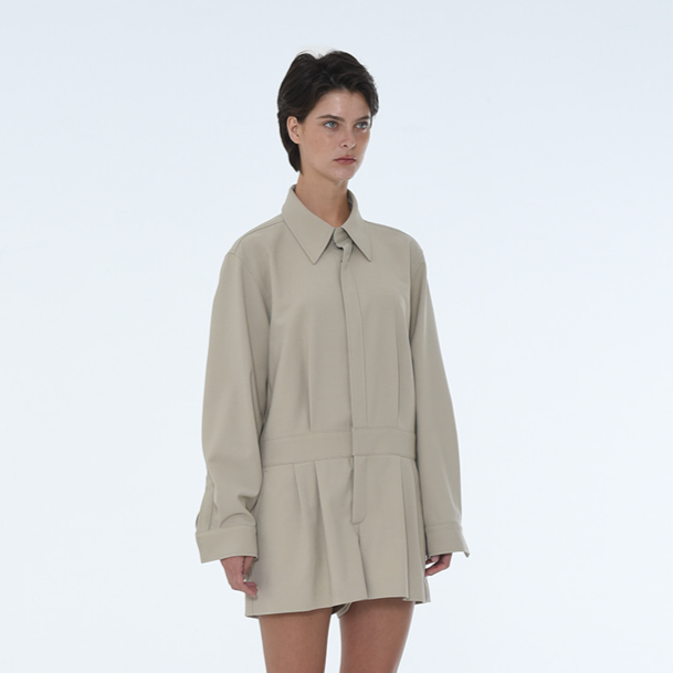 WOMENS SHIRT COLLAR JUMPSUIT-BEIGE, BLACK 3