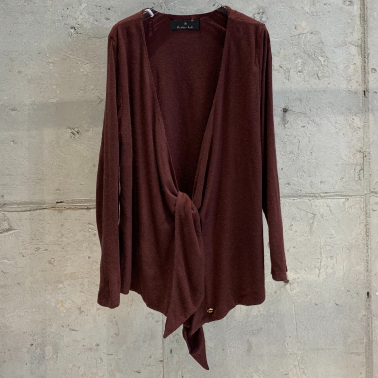 Angora Tie Double-Layered Cardigan BURGUNDY 5
