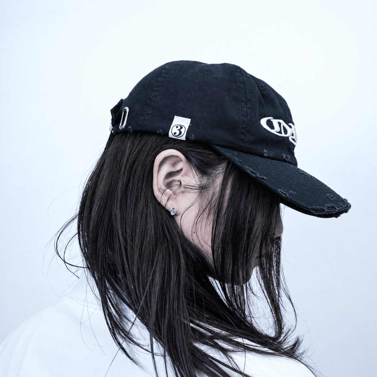 Asymmetric OYS Embroidered Distressed Cap Black 7