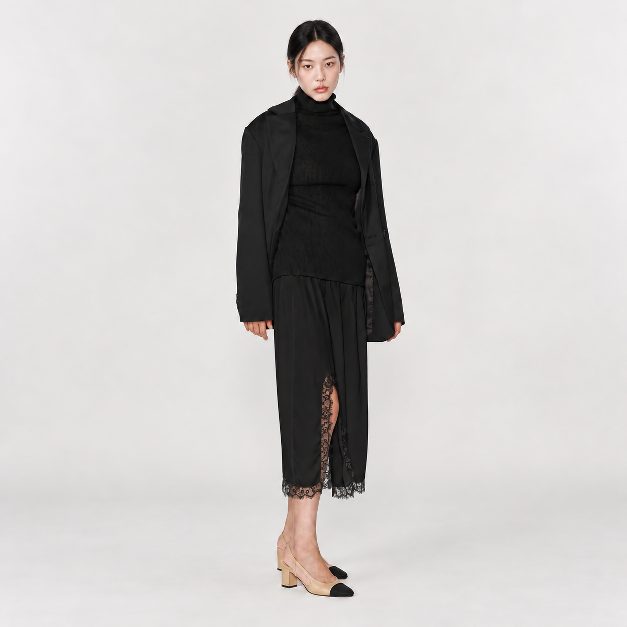 レーススリットスカート 黒 (BLK) 2