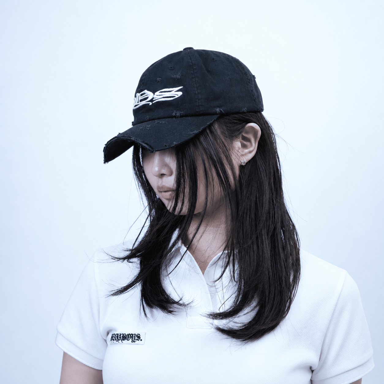 Asymmetric OYS Embroidered Distressed Cap Black 6