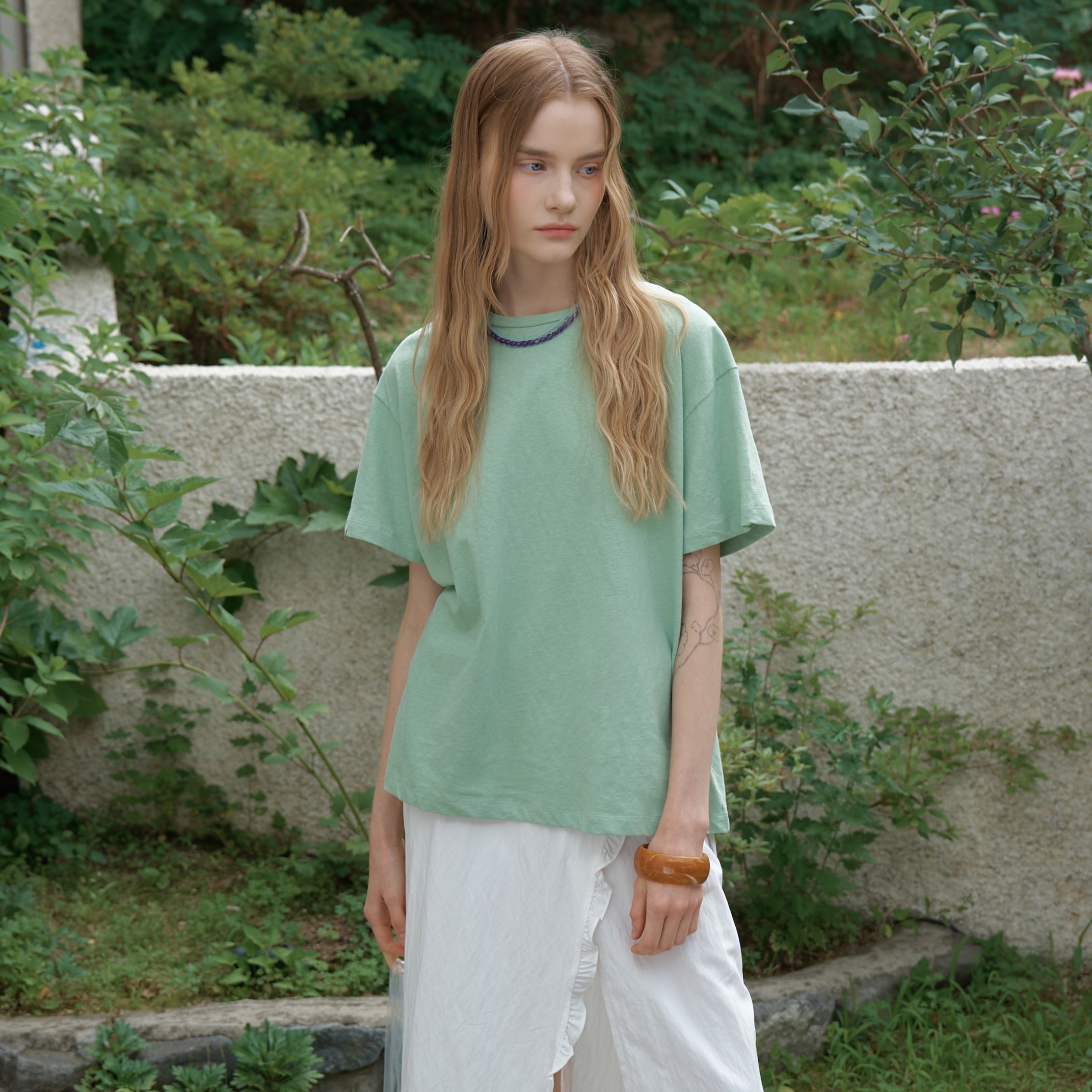ベーシックなレタリングTシャツ-緑 (GRN) 2