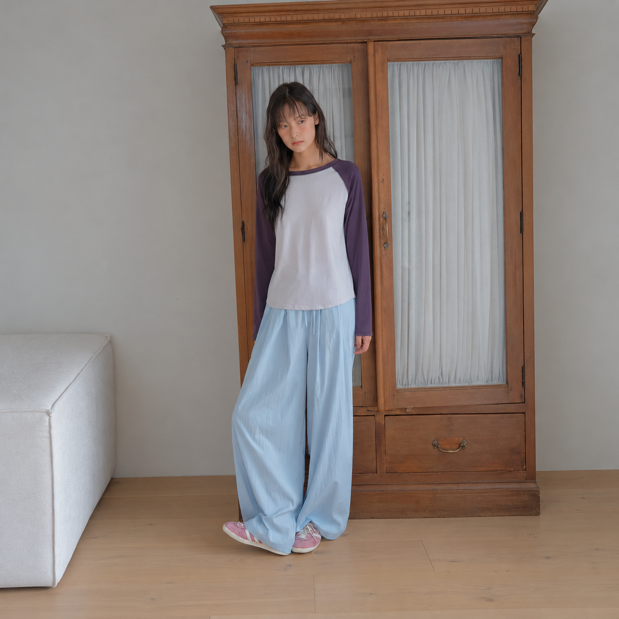 easy wide banding pants Sky Blue 5