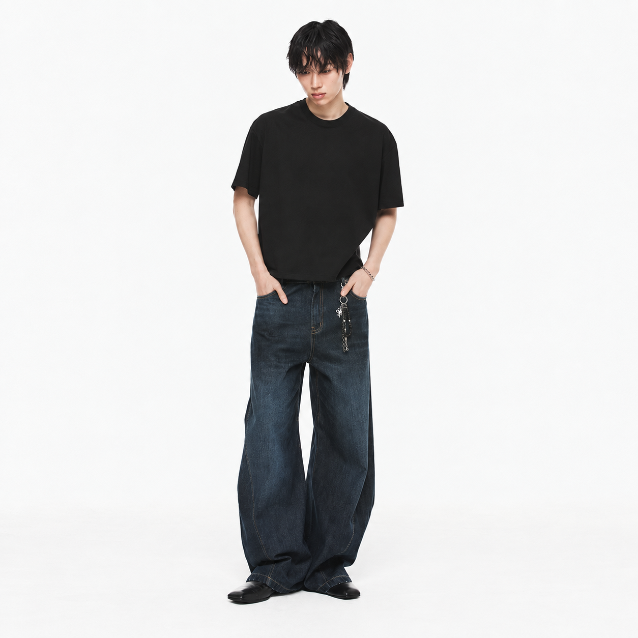 Curved Denim Pants DARK BLUE 6