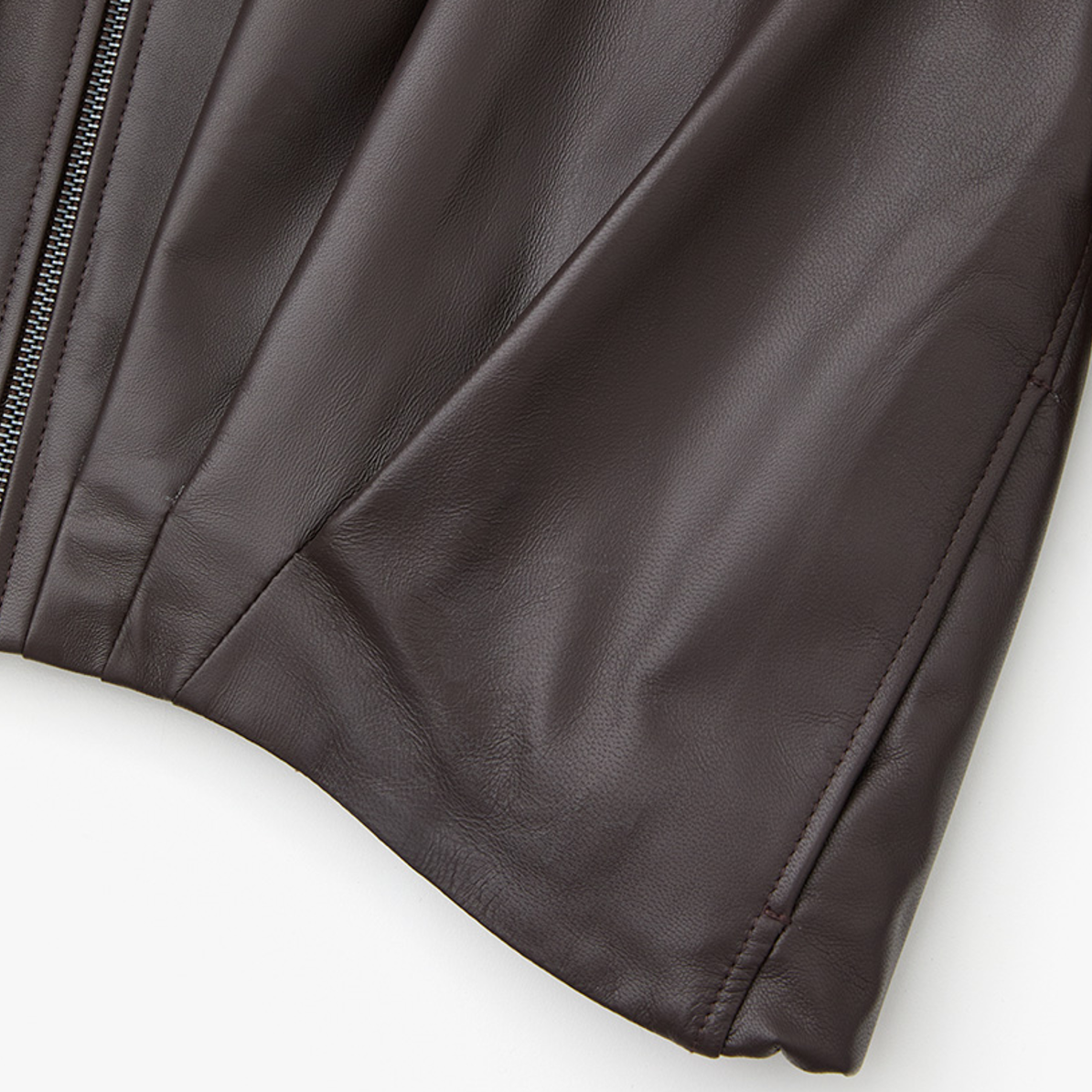 GATHERED LEATHER JACKET BROWN 4