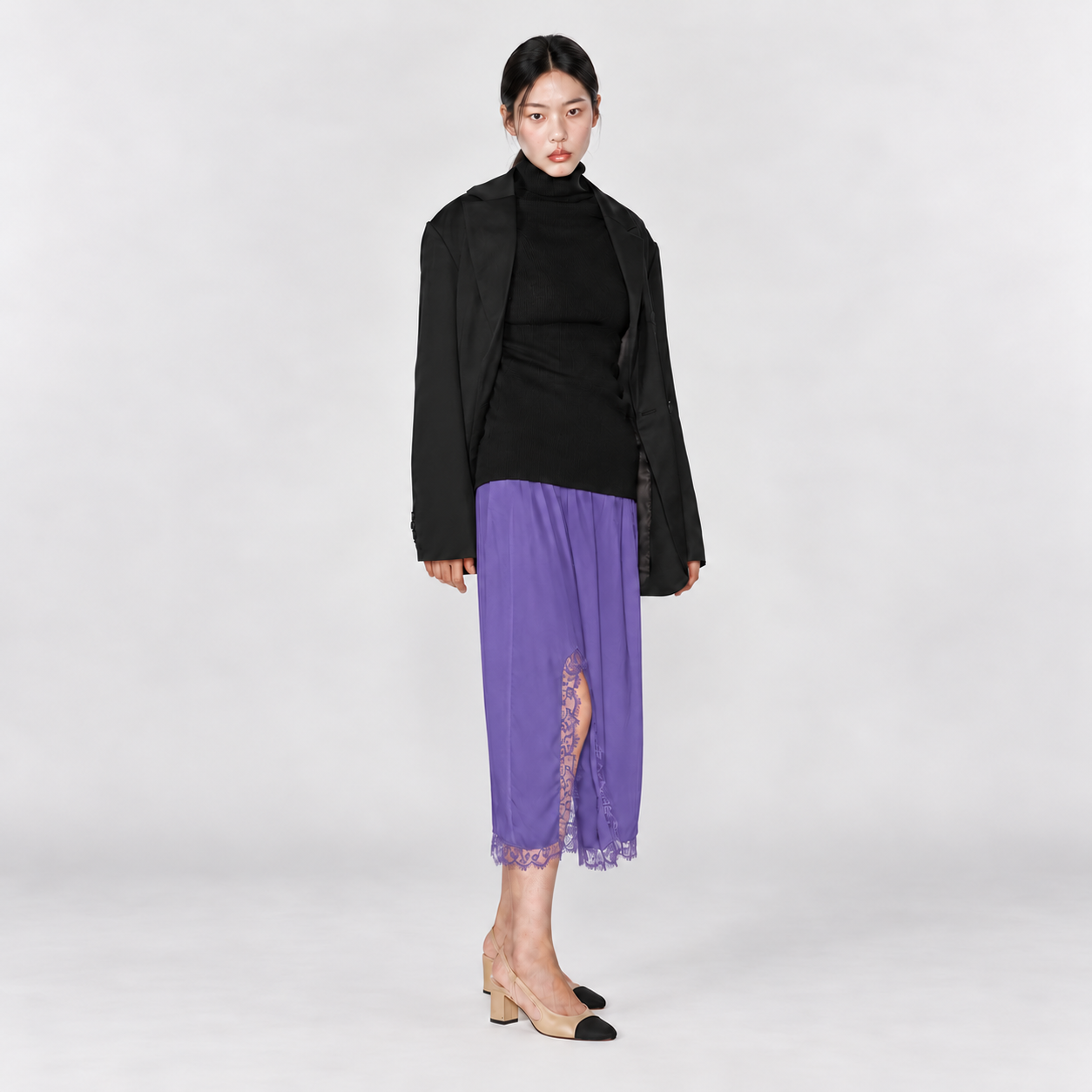 Lace Slit Skirt PURPLE 2
