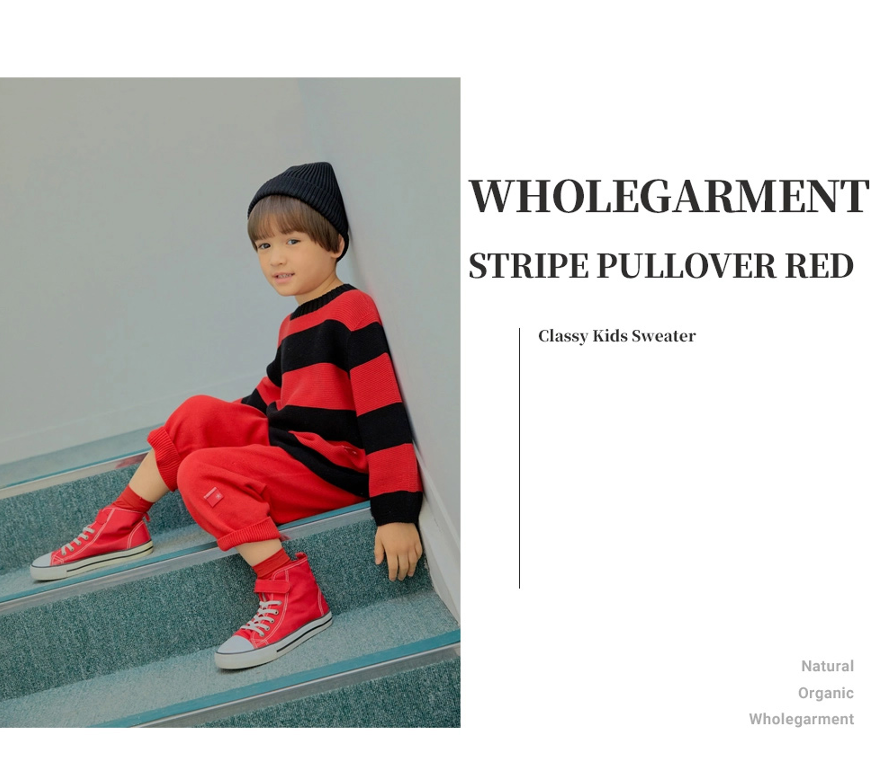 Wholegarment Stripe Pullover RED 2