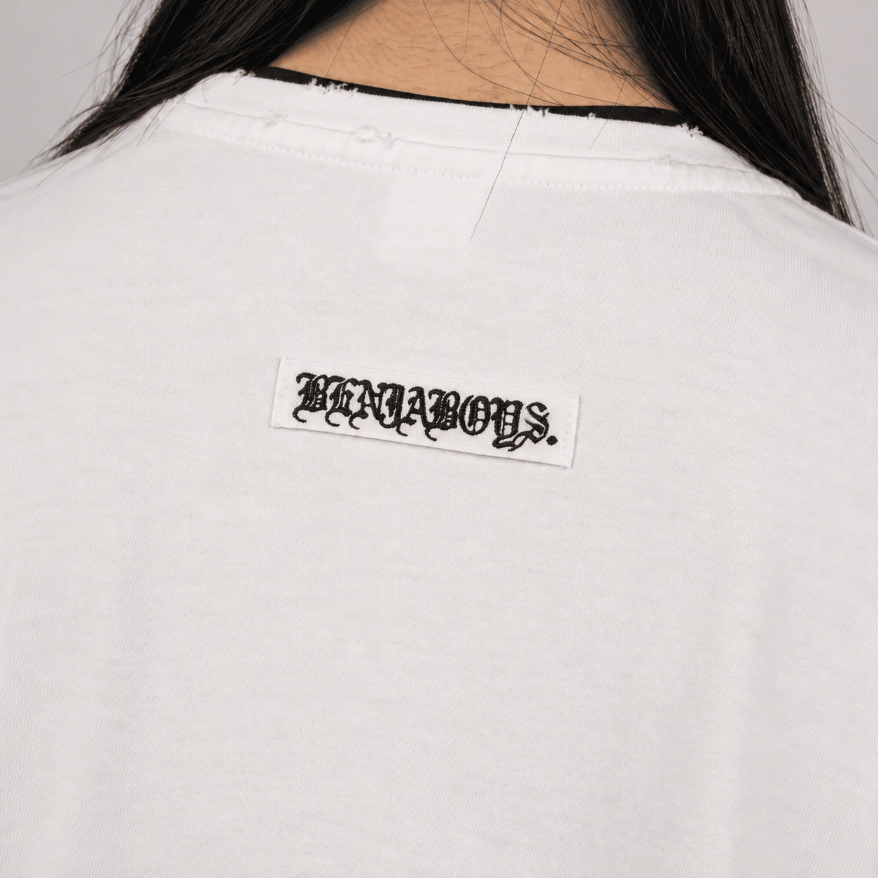 ダメージ加工オーバーサイズ半袖Tシャツ 白 (WHT) 5