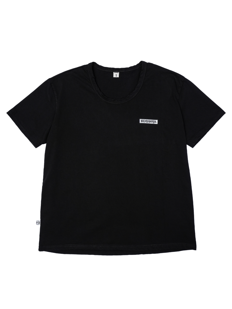 Basic U-Neck Distressed Graphic Tee Black 4