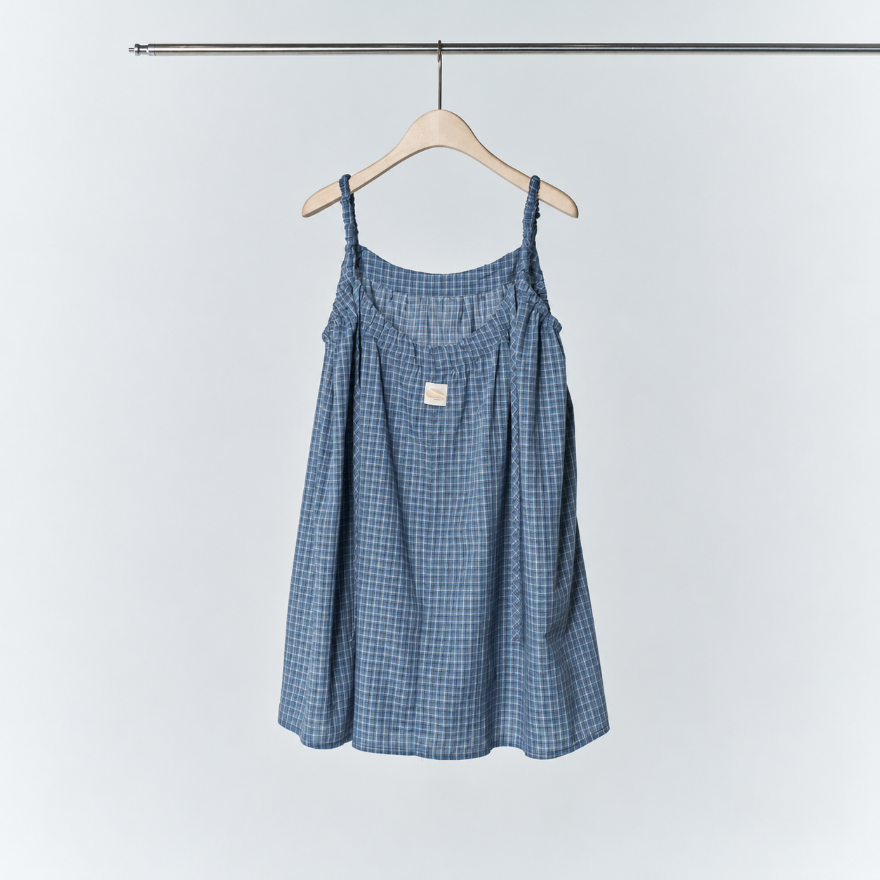check shirring sleeveless Blue 8