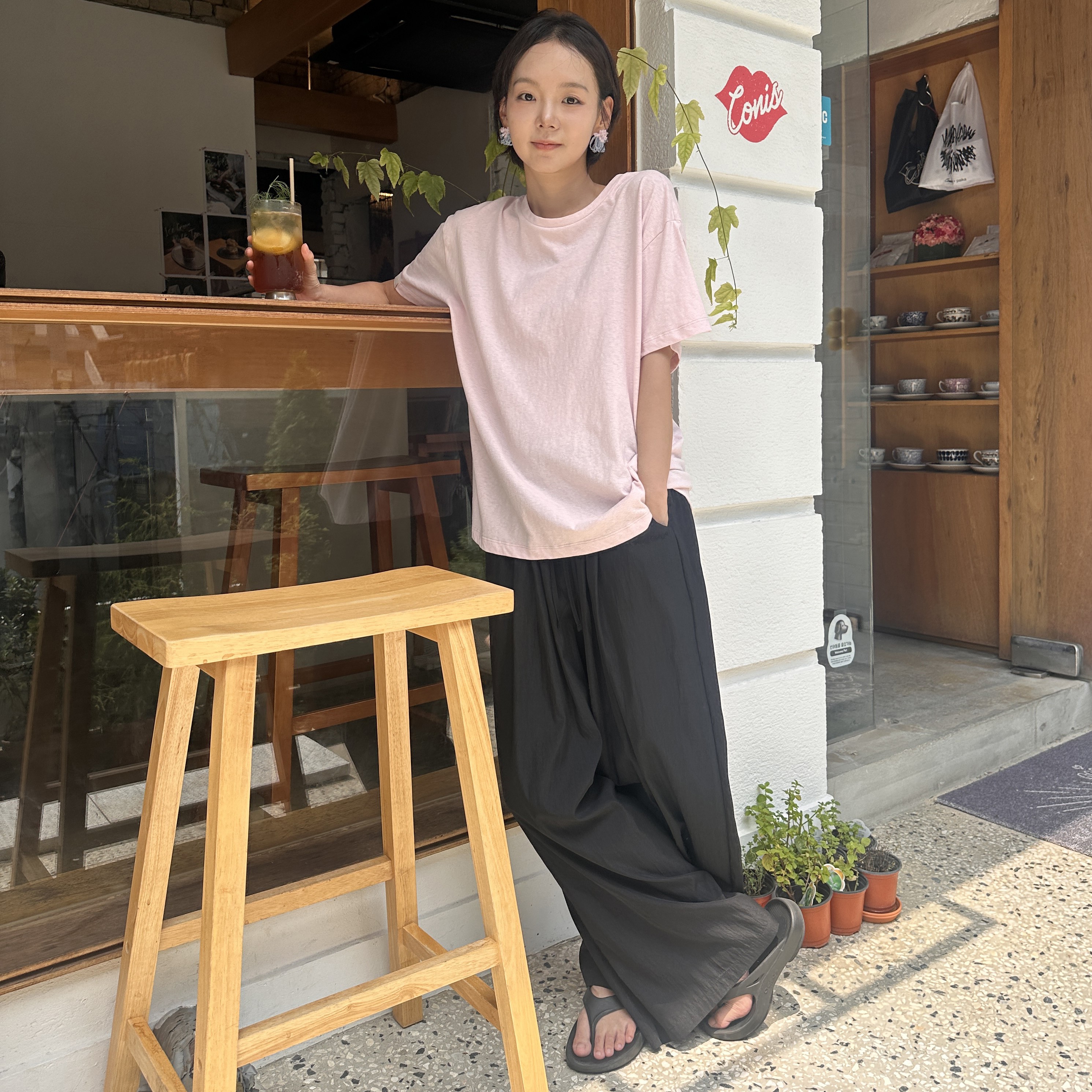 easy wide banding pants Black 2