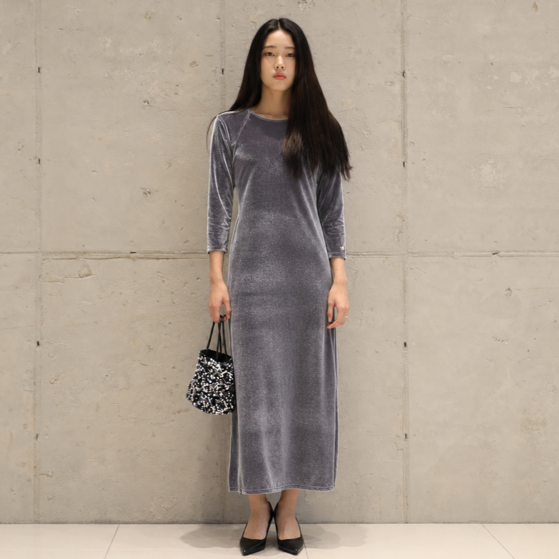 Back V-Neck Slim Dress GRAY 2