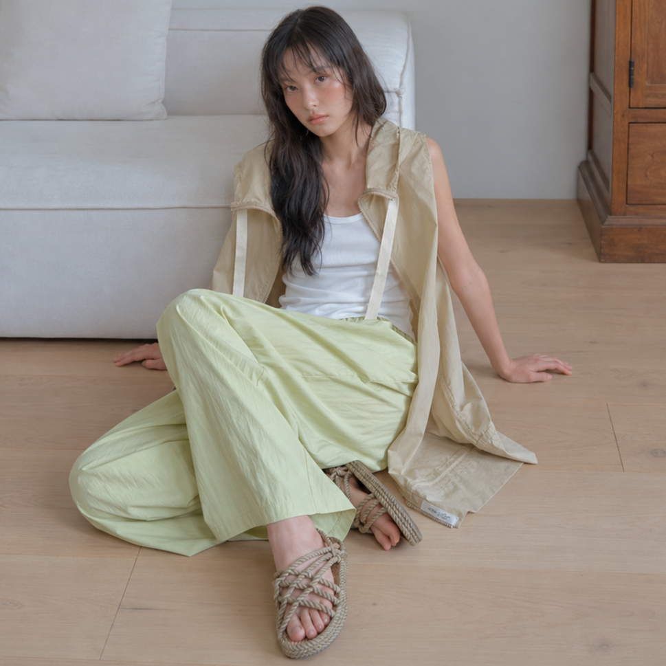 easy wide banding pants-Lime 3