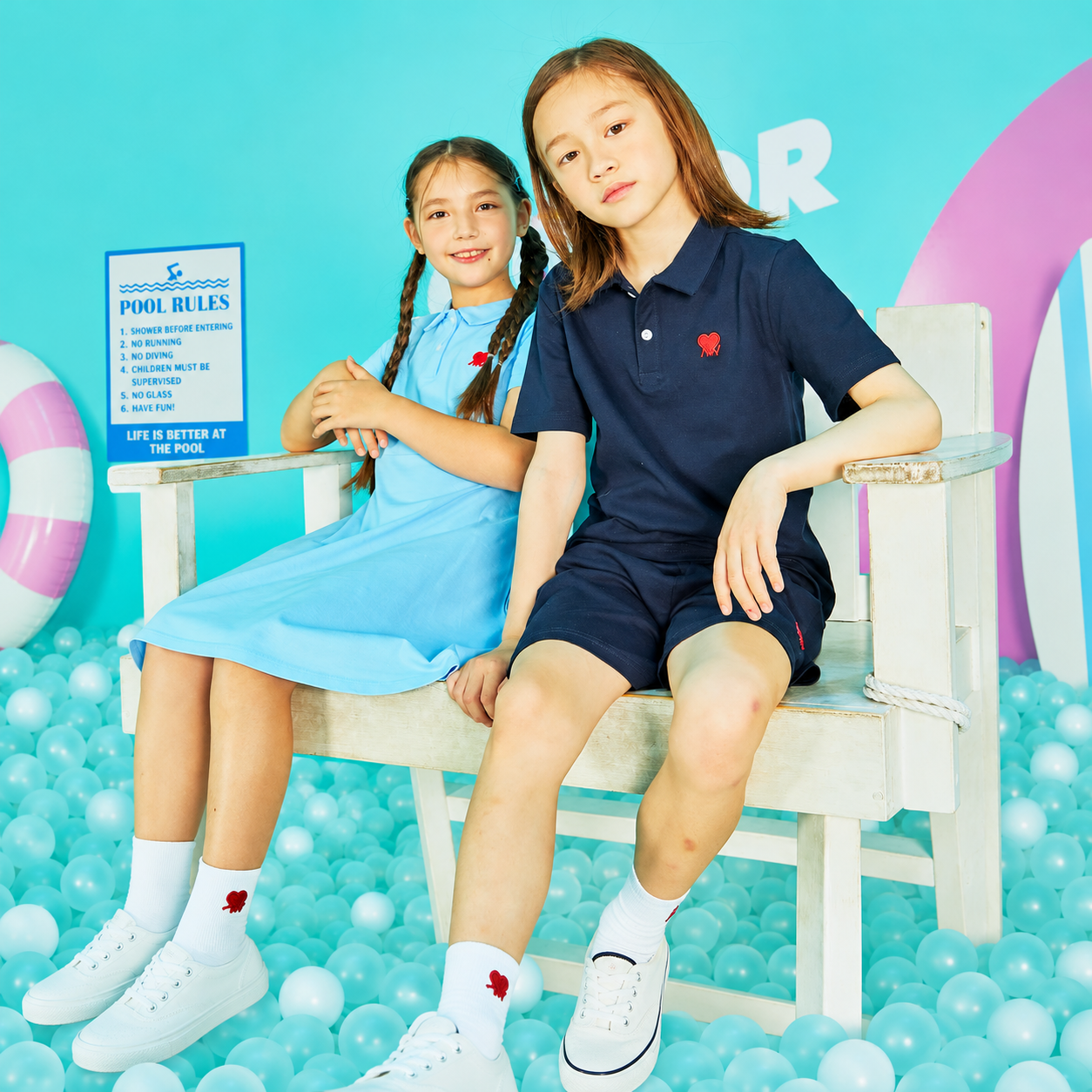 Zigzag Heart Logo Cotton Pique Dress LIGHT BLUE 5