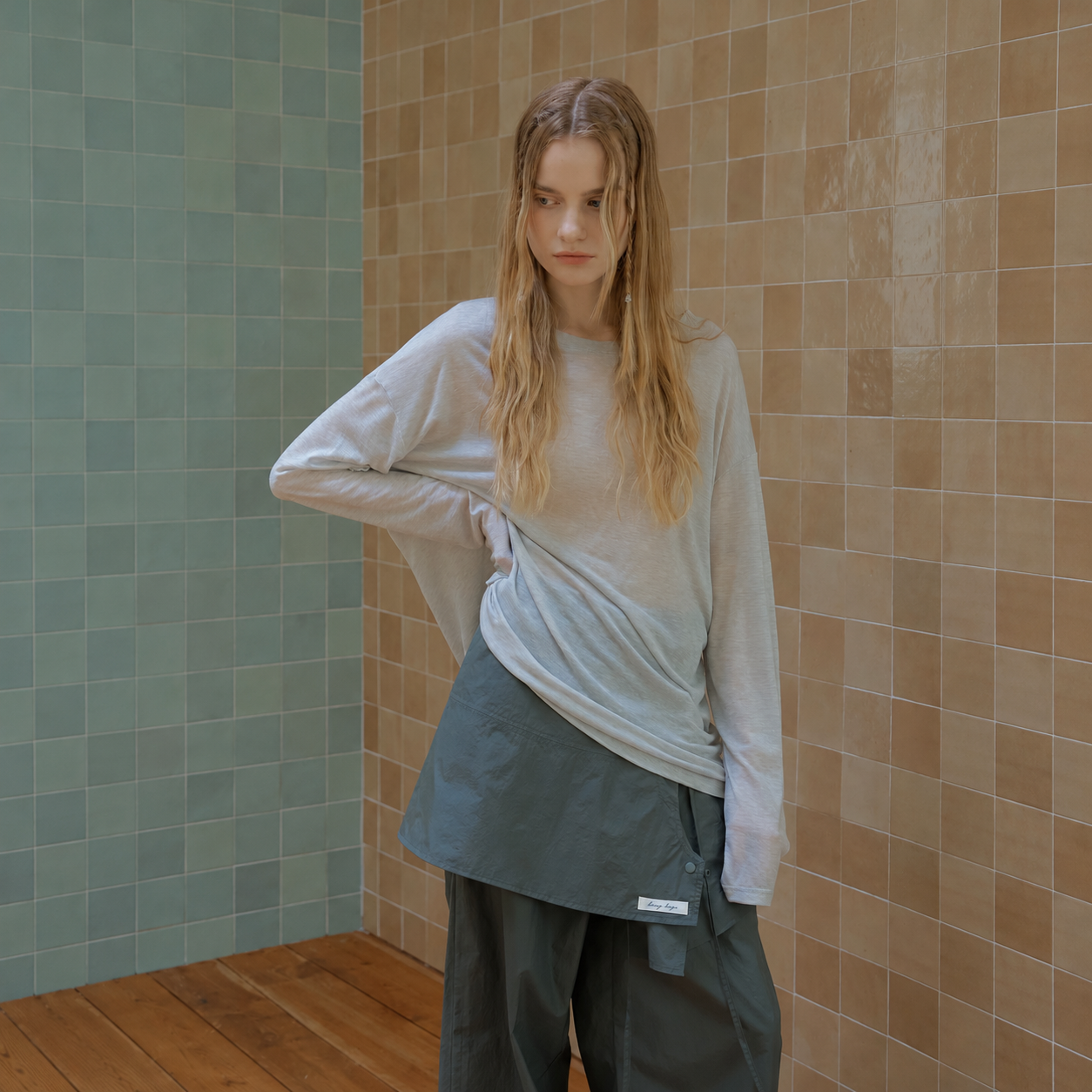 透け感のあるスラブ生地のゆったりとしたTシャツ オートミールメランジュ (OME) 2