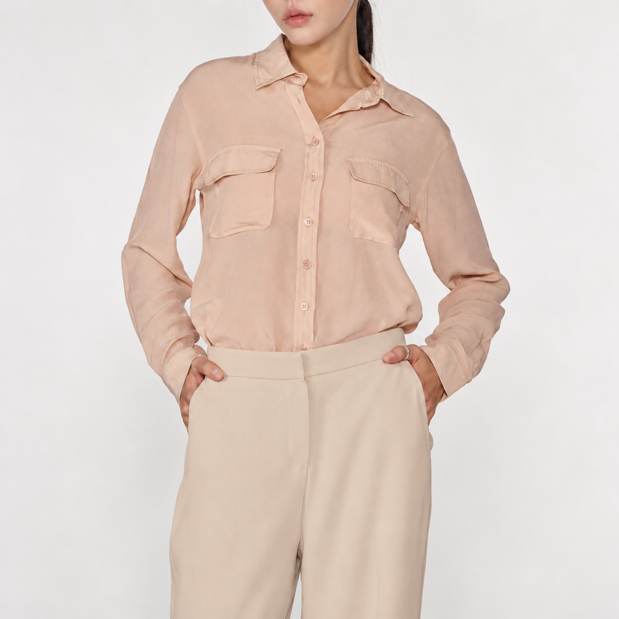 Simple Back Elasticated Slacks BEIGE 4