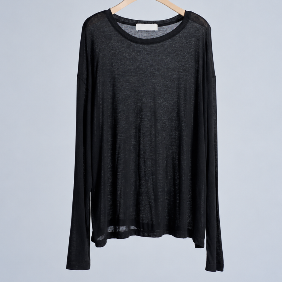 sheer slub loose fit t-shirt Black 5