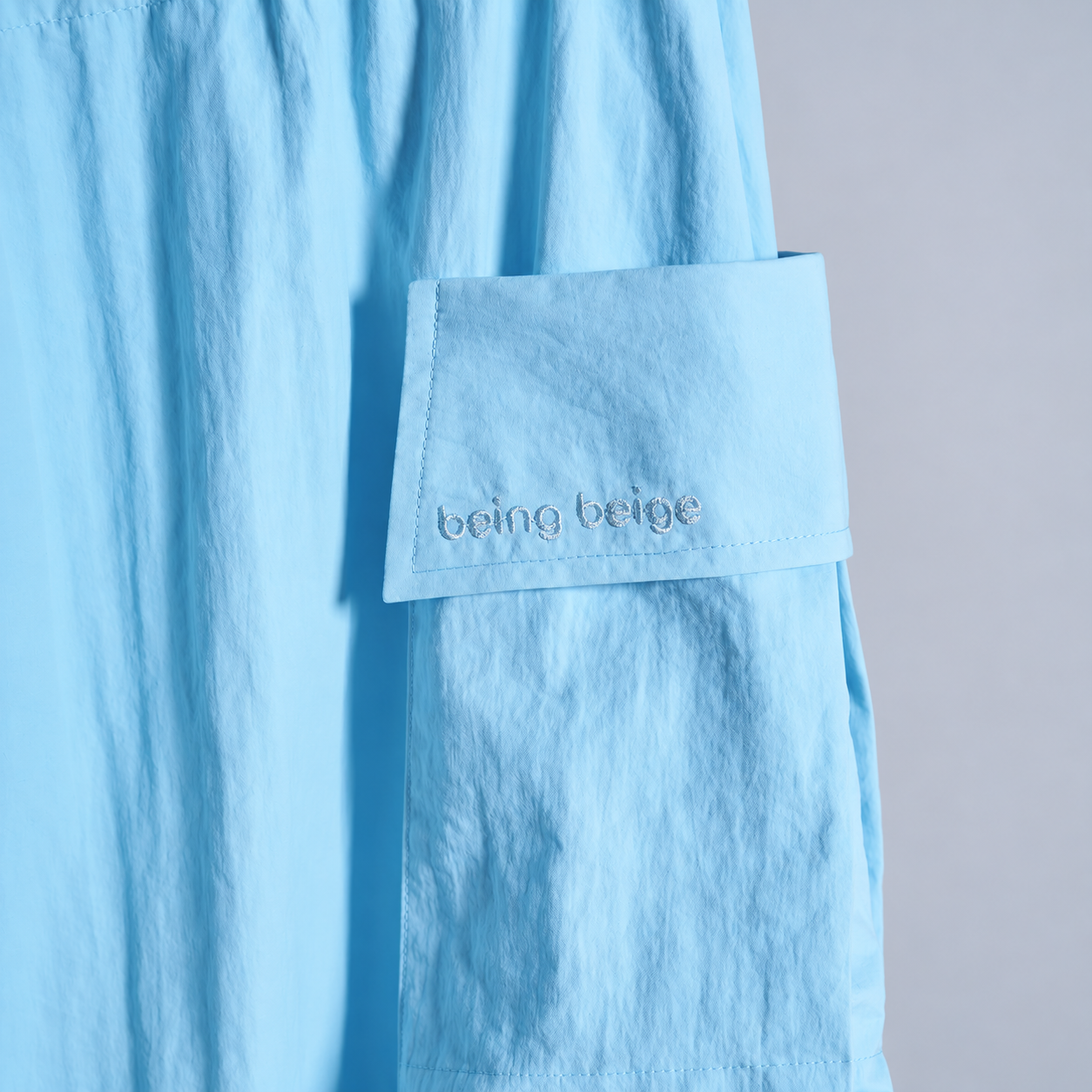 nylon square neck pocket balloon dress Sky Blue 10