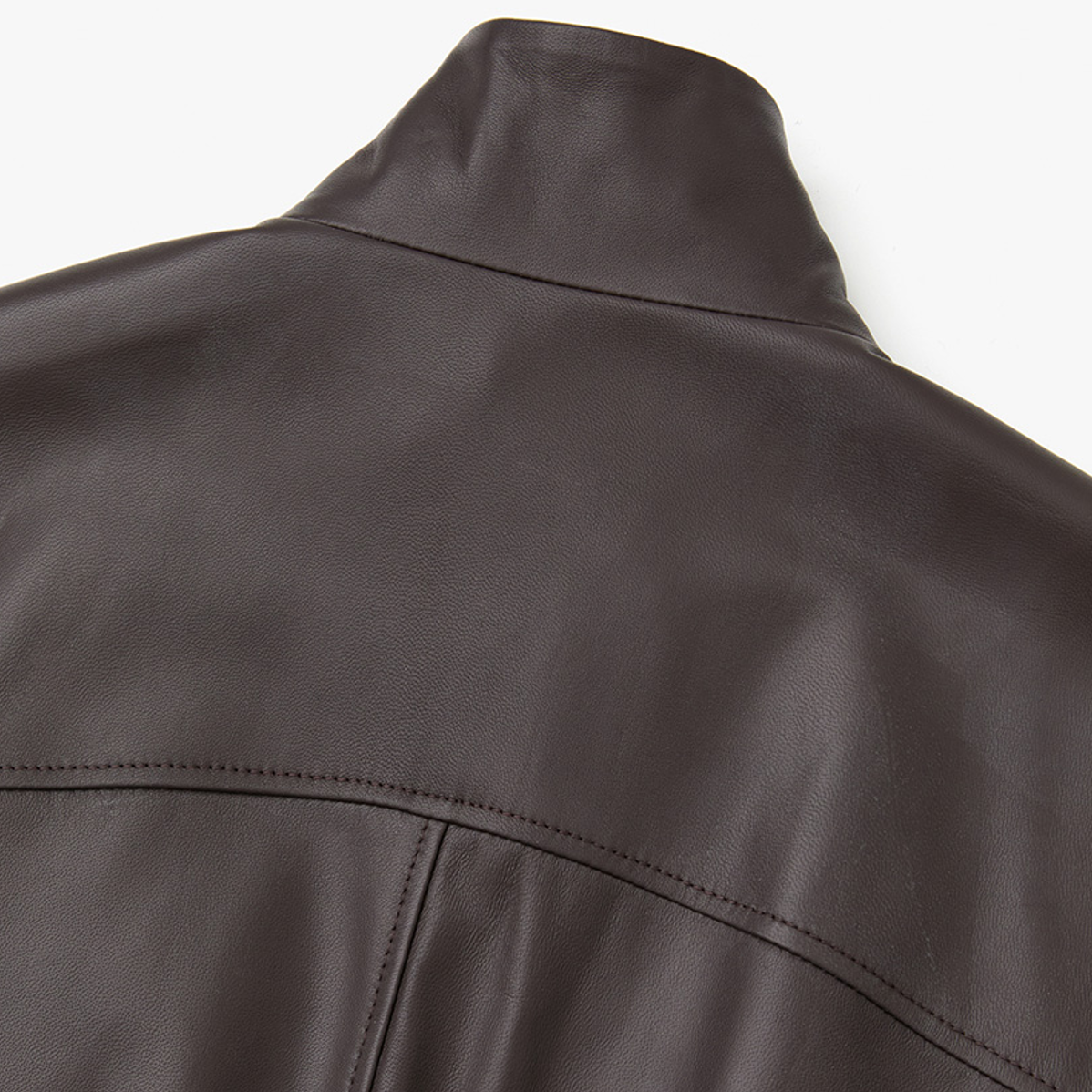 GATHERED LEATHER JACKET BROWN 3