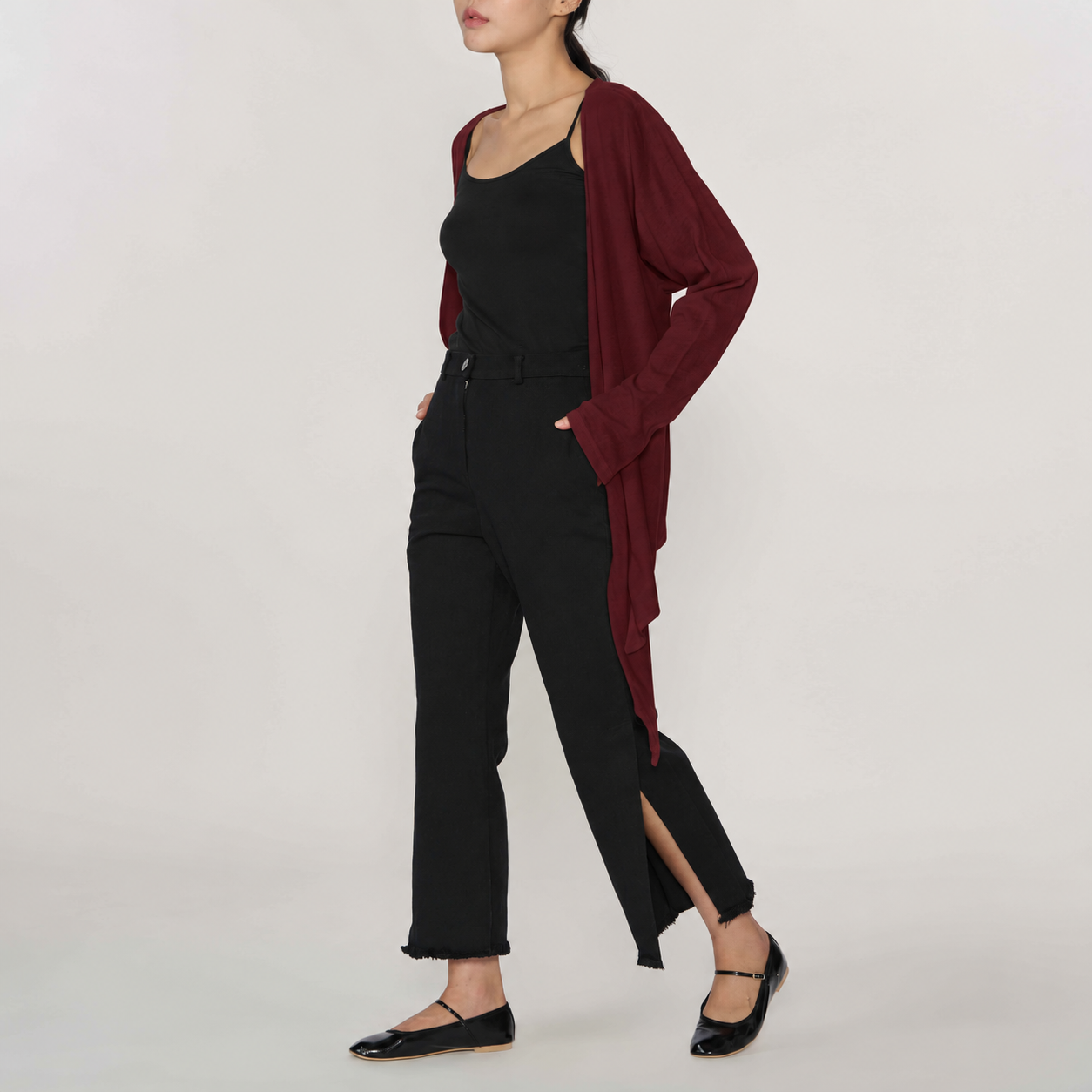 Angora Tie Double-Layered Cardigan BURGUNDY 3