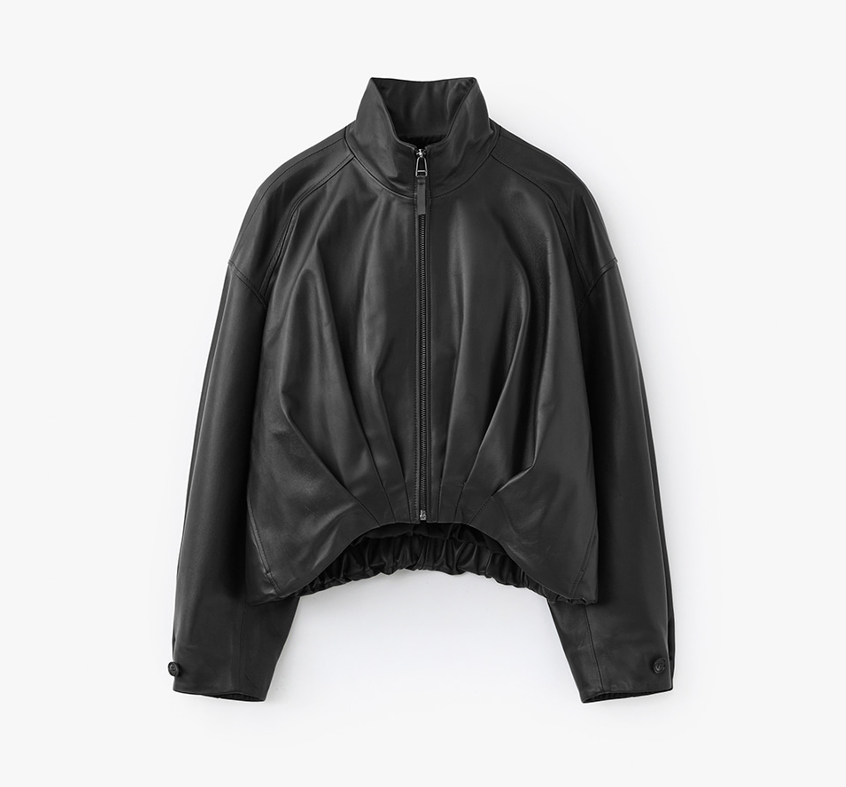 GATHERED LEATHER JACKET BLACK 3
