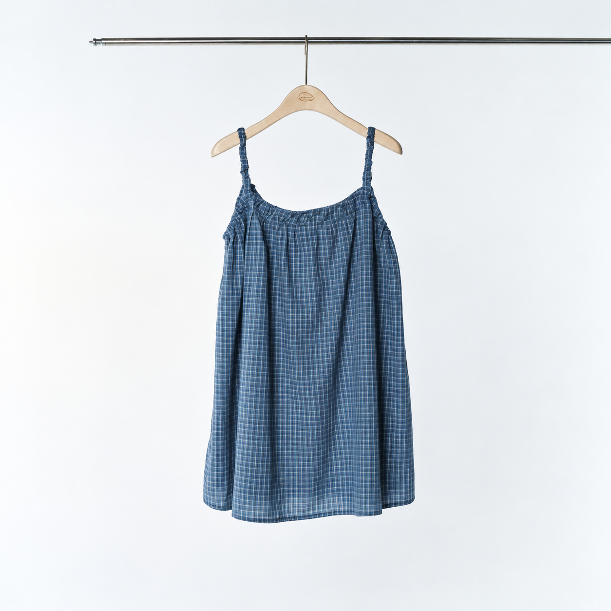 check shirring sleeveless Blue 7