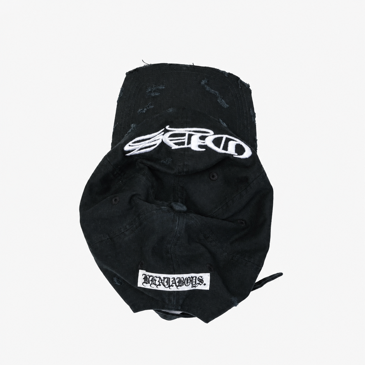 Asymmetric OYS Embroidered Distressed Cap Black 3