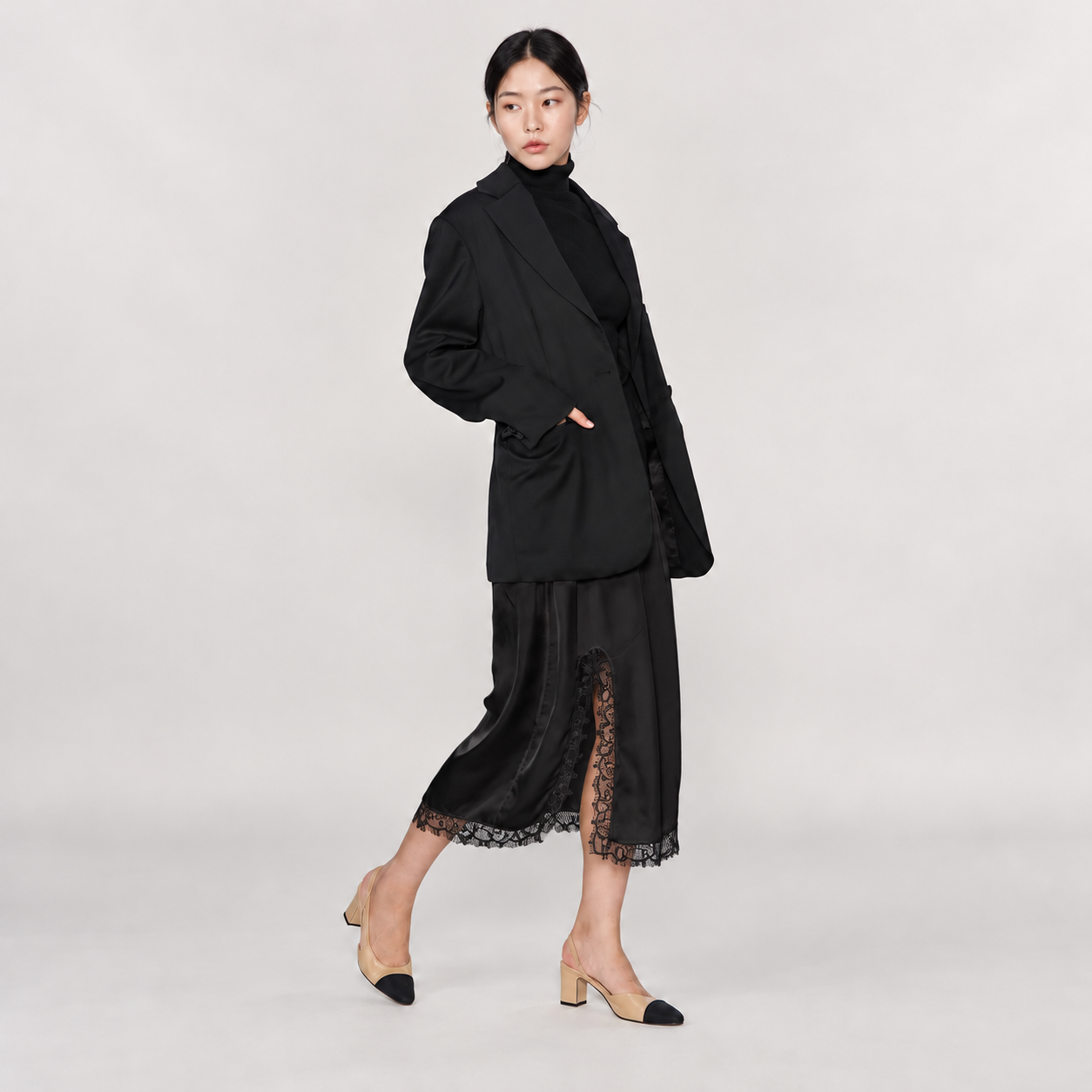 レーススリットスカート 黒 (BLK) 3