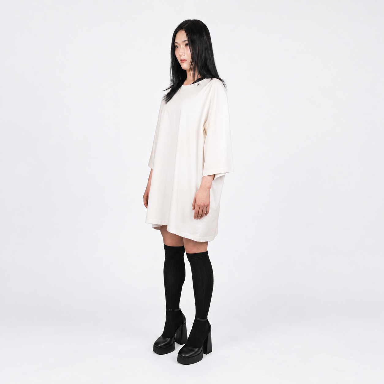 ダメージ加工オーバーサイズ半袖Tシャツ 白 (WHT) 2