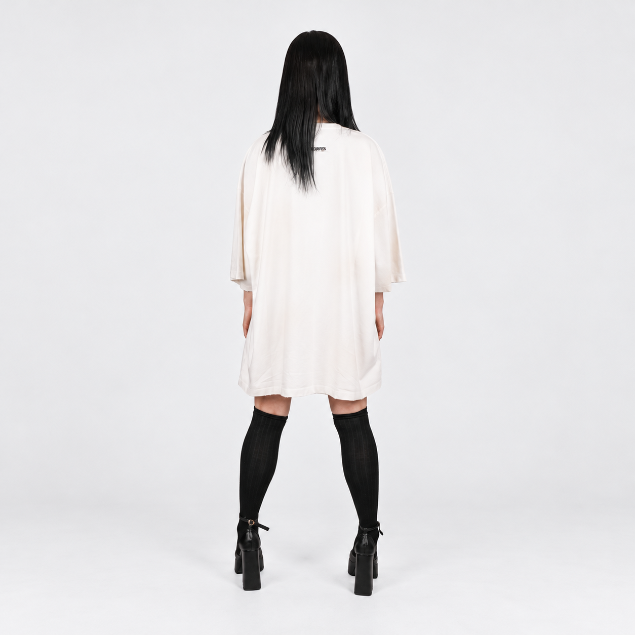 ダメージ加工オーバーサイズ半袖Tシャツ 白 (WHT) 3