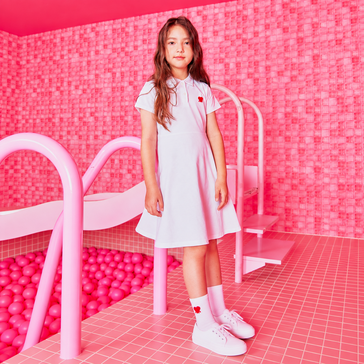 Zigzag Heart Logo Cotton Pique Dress IVORY 2