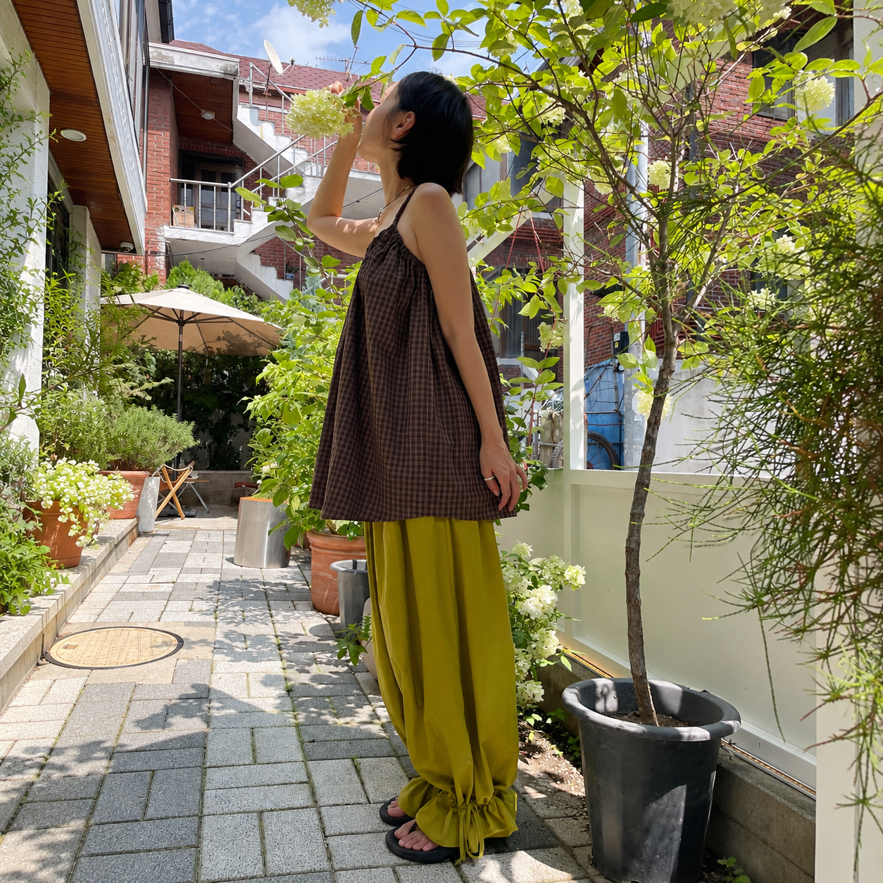 wide frill pants OLIVE 3