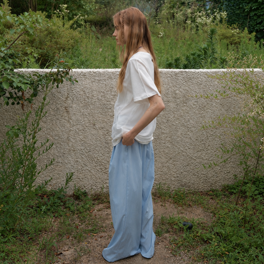 easy wide banding pants Sky Blue 2