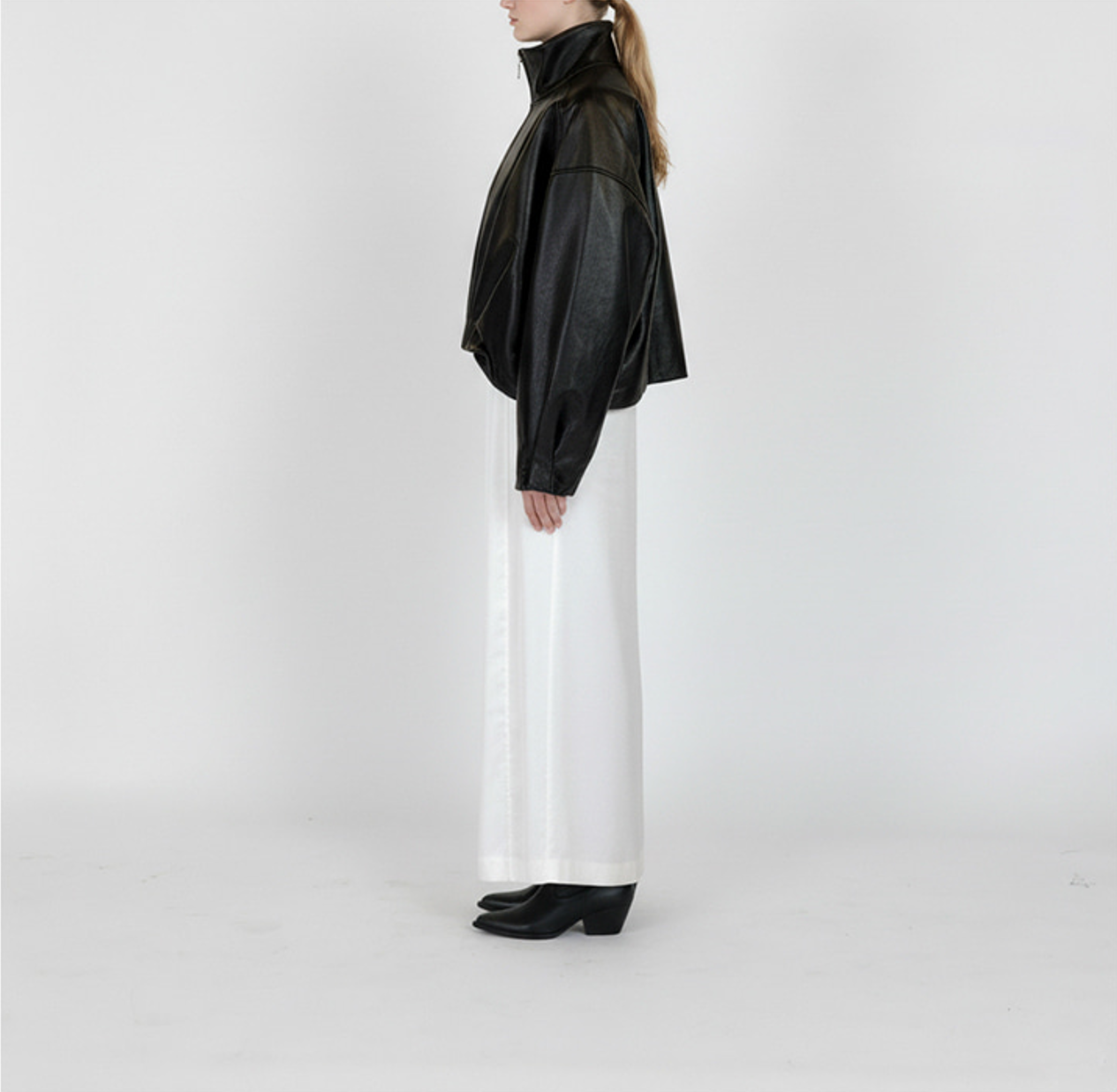 GATHERED LEATHER JACKET BLACK 2