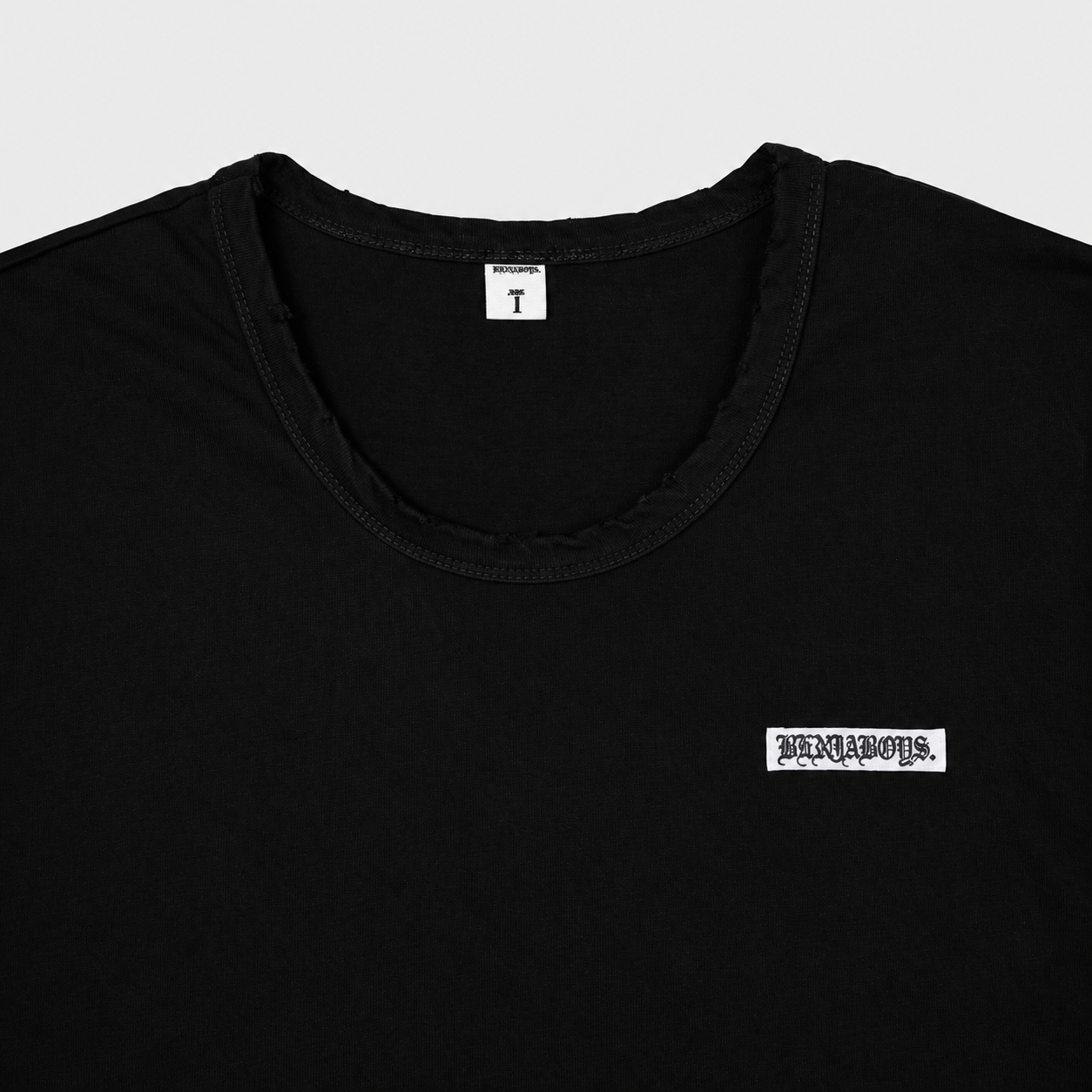 Basic U-Neck Distressed Graphic Tee Black 6