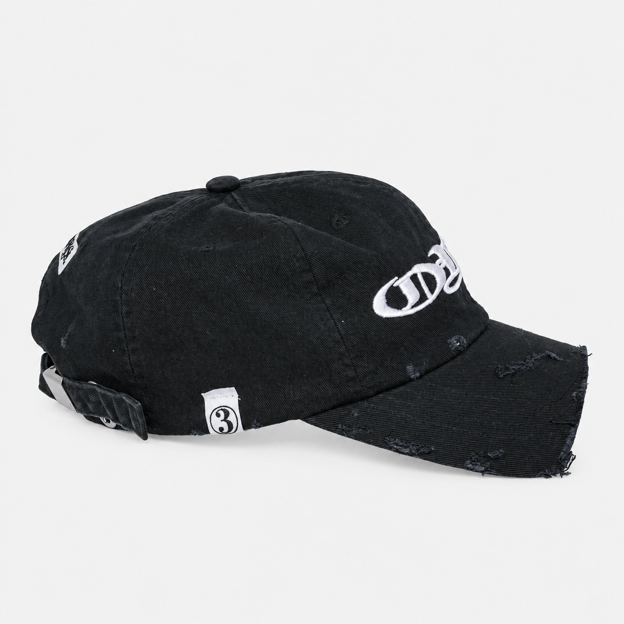Asymmetric OYS Embroidered Distressed Cap Black 2