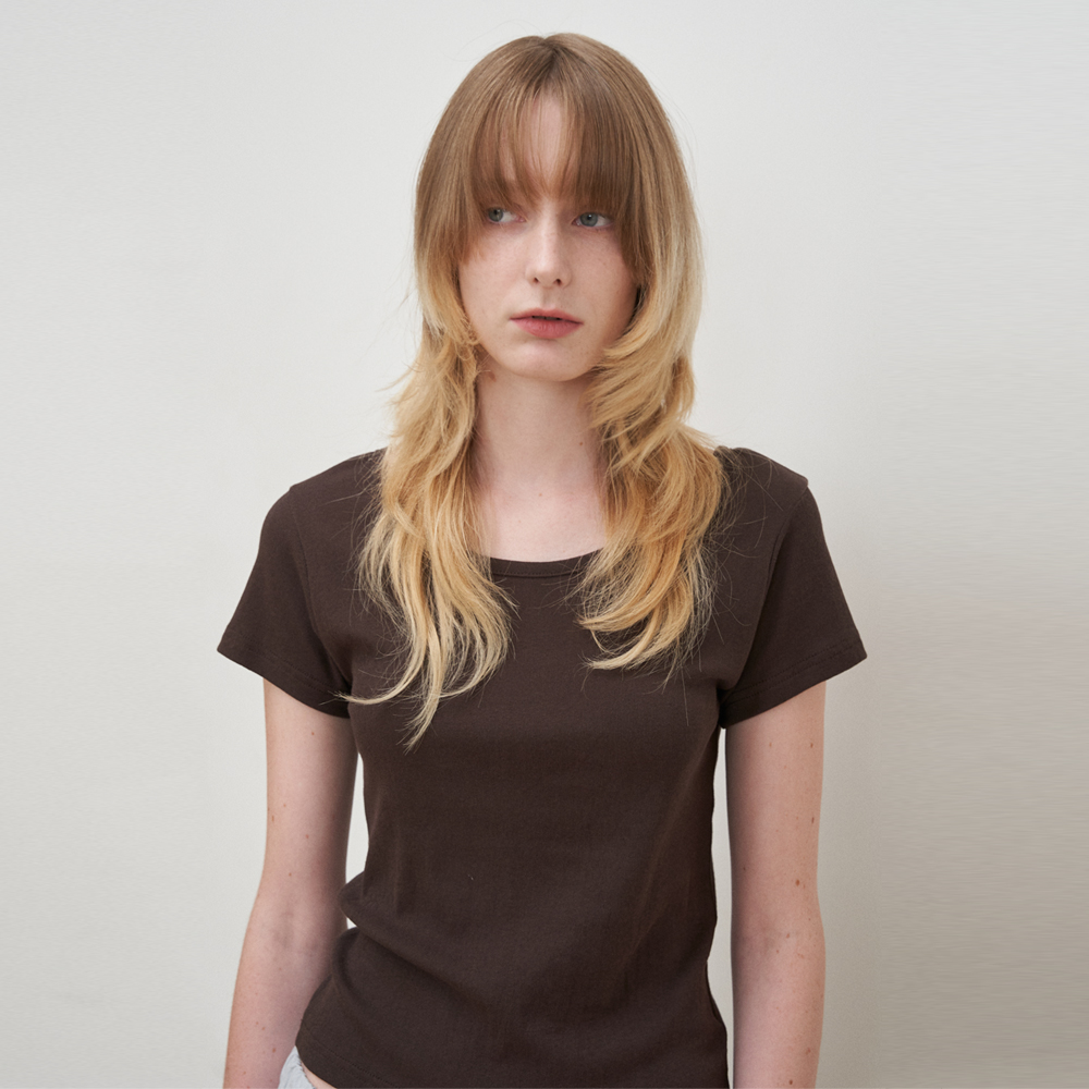Uネック Loveyou 半袖Tシャツ-茶色 (BRW) 6