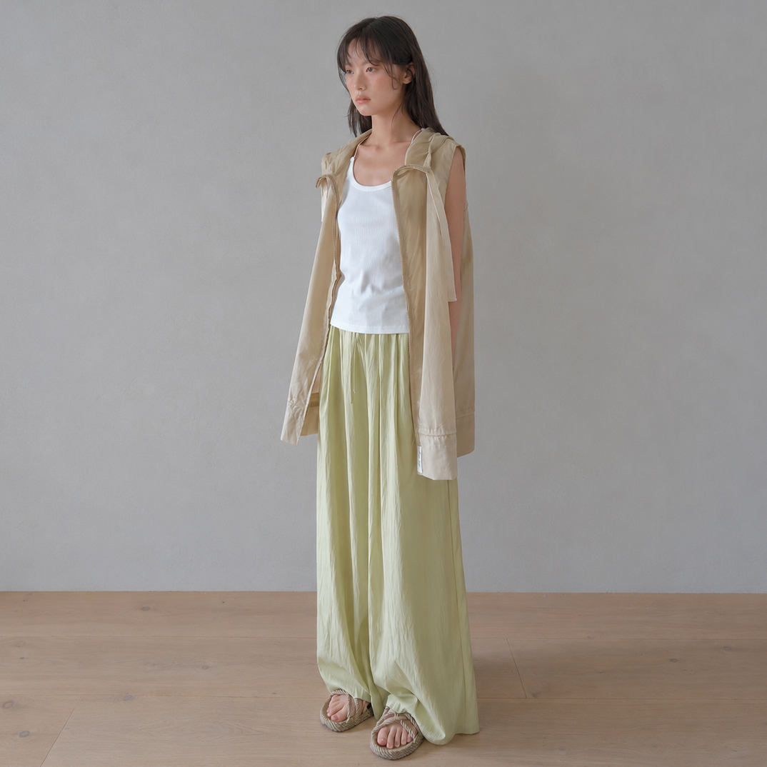 easy wide banding pants-Lime 2